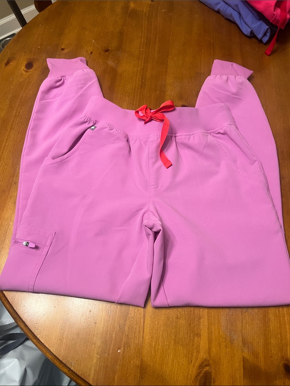 Figs Pink Drawstring Zamora Jogger Pants with Red Tie in  Cloud Ponk